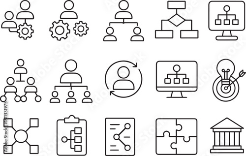 Business Architecture Line Icons Strategy, Process, Structure, Governance, Transformation, Workflow Symbols