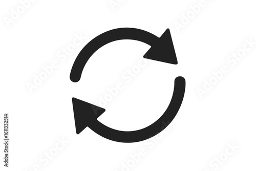 Two rotating arrows icon for refresh or reload. Update symbol for synchronization and data exchange. Circular recycling process loop. Concept of continuous rotation.