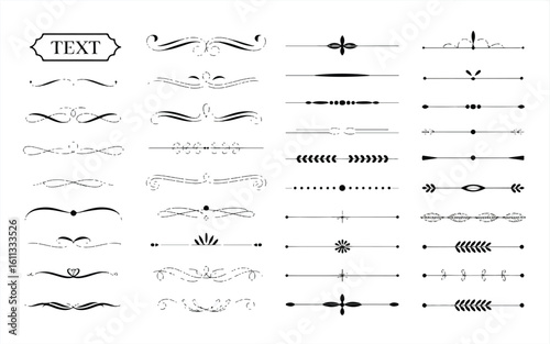 A collection of classic ornamental text dividers and calligraphic flourishes on a white background.