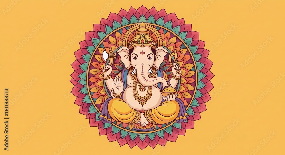Obraz premium Vector Ganesh Illustration in Full Mandala – Print-Ready Ganesha Wallpaper HD