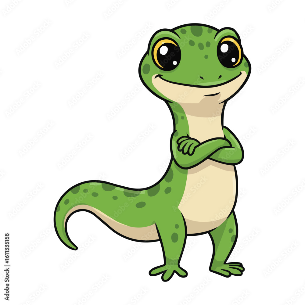 Naklejka premium Cute Cartoon Lizard with Arms Crossed Smiling