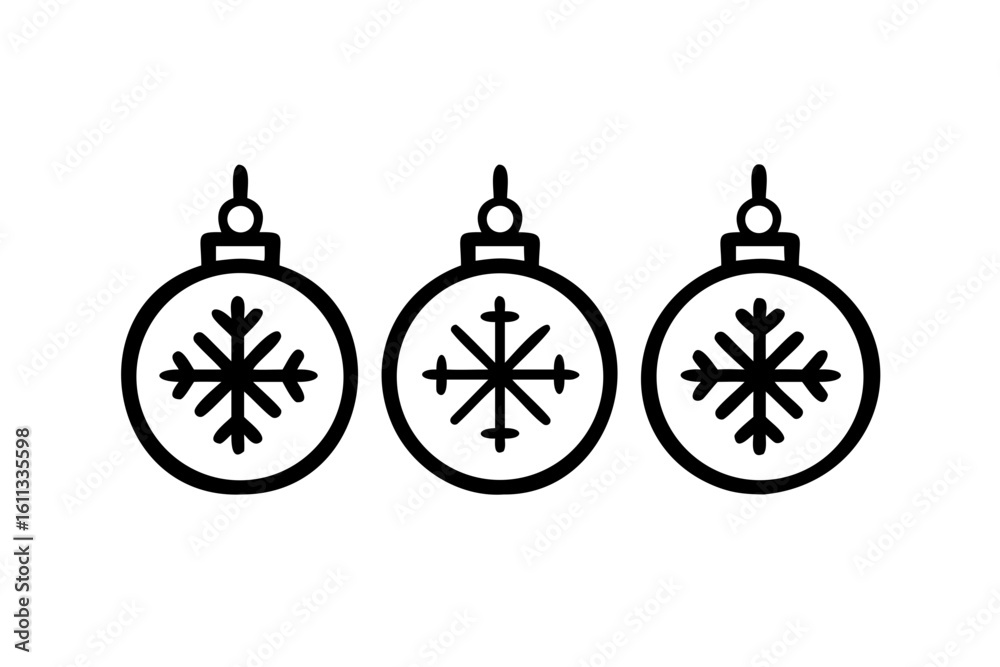 Obraz premium Six Black Silhouette Christmas Baubles with Hanging Loops on White Background Christmas ornament
