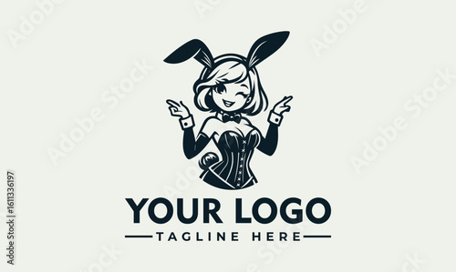 Cartoon illustration of a winking woman in a bunny costume, pointing with both hands.