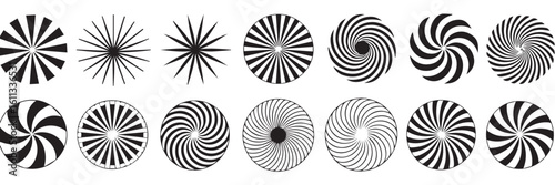 Set of Black and White Geometric Optical Illusion Patterns