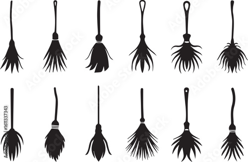 Assortment of Witch Broom Silhouettes for Halloween Festivities