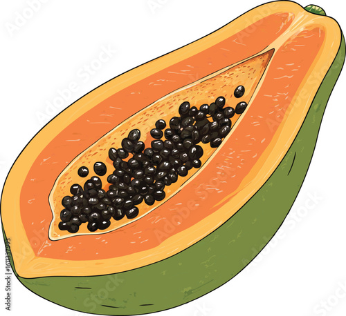 Papaya Halved Tropical Fruit, Seeds, and Orange Flesh