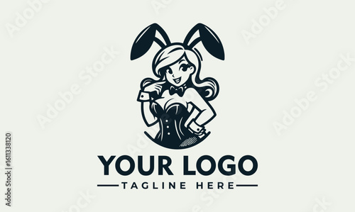 Cartoon illustration of a woman wearing a bunny costume with ears and a bowtie, smiling.