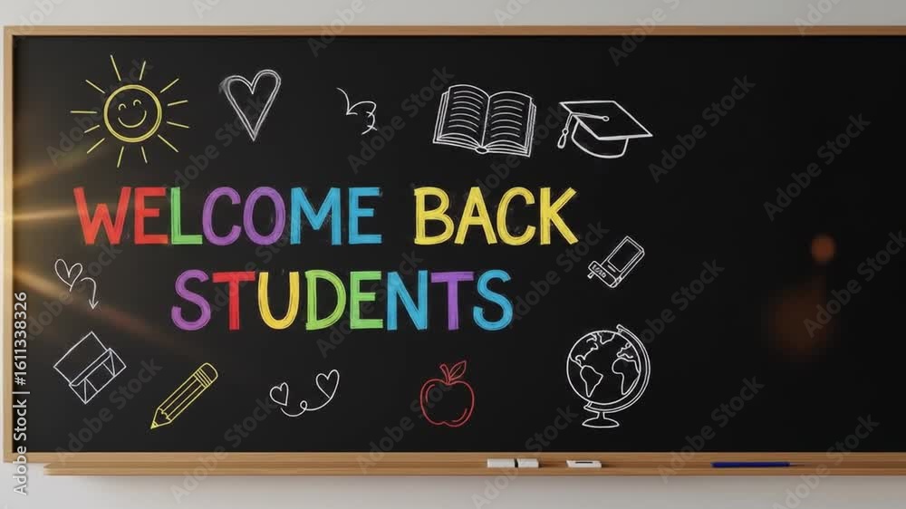 Colorful chalkboard with the words 