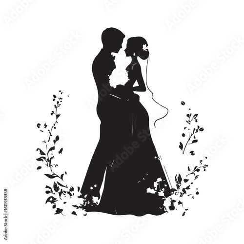wedding couple silhouette, wedding couple vector illustration, wedding couple silhouette vector design, wedding couple silhouette vector template design