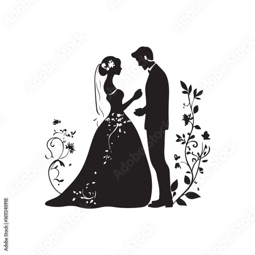 wedding couple silhouette, wedding couple vector illustration, wedding couple silhouette vector design, wedding couple silhouette vector template design