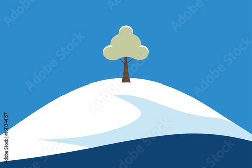 snowy hilltop with lone tree
