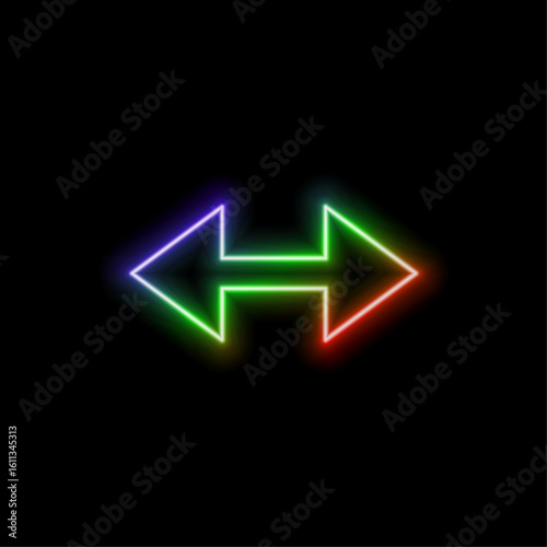 Green arrows pointing to the right Neon light.  direction concept.  Bright neon direction right at night. Lighting sparrow sign.  Flashing direction indicators. 3D rendering