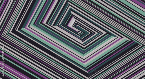 Abstract geometric pattern of receding, multicolored stripes creating an illusion of depth and a tunnel-like effect.