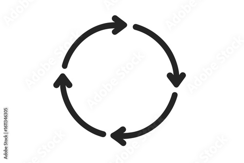 Circular arrow loop icon rotation cycle refresh repeat symbol, black clockwise vector illustration on transparent background for infographic process iteration recycle