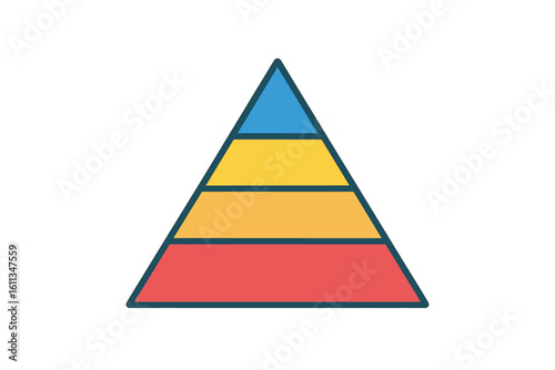 Colorful layered triangular pyramid infographic vector, four level hierarchical segmentation chart, Maslow hierarchy of needs steps, strategy, marketing funnel illustration