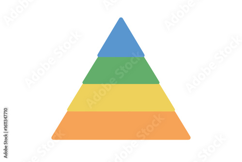 Colorful four-level hierarchical pyramid infographic, layered triangular diagram for business strategy, Maslow motivation hierarchy, analytics levels, vector illustration on white