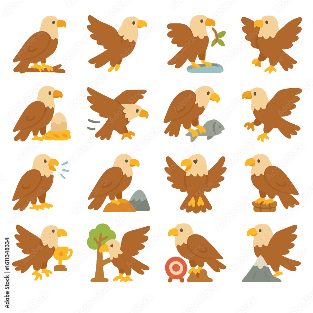 Fototapeta premium 20 Eagle Activity Icons Flat Vector Illustration