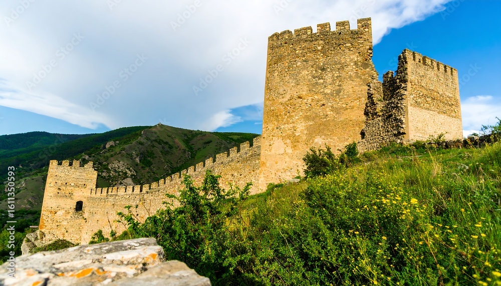 Obraz premium Ancient stone fortifications on a hillside
