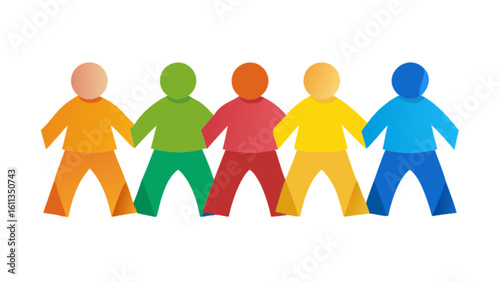 Colorful paper chain people holding hands vector illustration for teamwork and community concept design