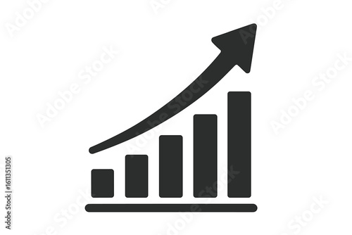 Business growth chart icon showing increasing bar graph and rising arrow, financial success analytics, economic revenue statistics, upward trend, progress vector illustration