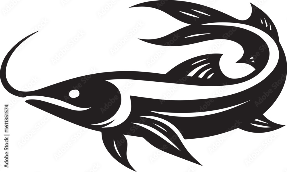 Obraz premium Minimal Black Fish Logo Vector – Silhouette Icon for Seafood and Fishing Brand Design
