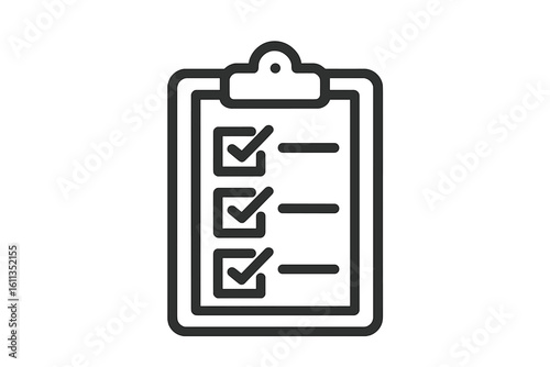 To-Do Checklist Clipboard Line Icon with Three Tick Boxes – Minimalist Outline Vector Illustration for Task List, Survey Form, Questionnaire, Productivity, Transparent Background