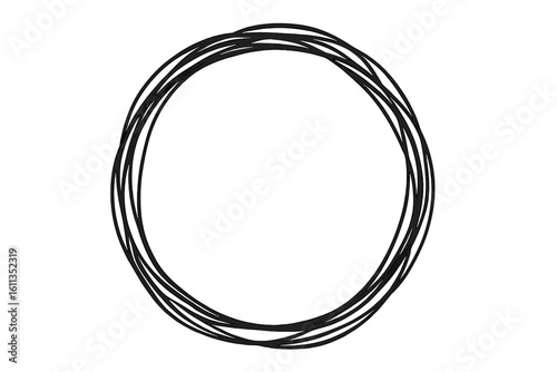 Hand drawn circle scribble, messy oval frame, sketchy black ink line border, grunge doodle round outline, abstract loop stroke, empty copy space emblem for logo, graphic design element