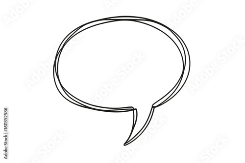 Hand drawn doodle speech bubble outline, sketchy oval chat balloon with scribble line border, empty conversation frame icon, isolated black contour, dialog vector illustration