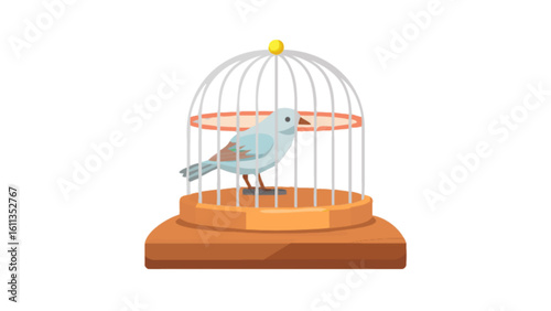 Birdcage vector illustration bird cage with bird pet shop avian animal domestic caged birdhouse design art