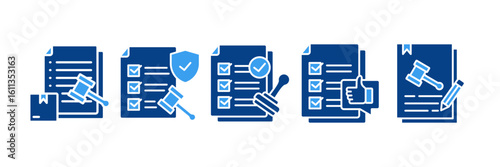 Regulatory Compliance Icon Set, Containing design Verification, Compliance Feedback, Agreement