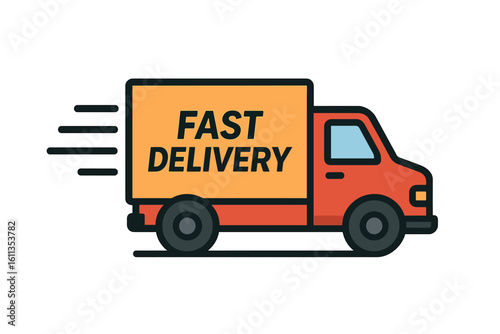 Express delivery truck fast shipping service commercial logistics transportation vehicle speed motion courier business icon vector illustration design