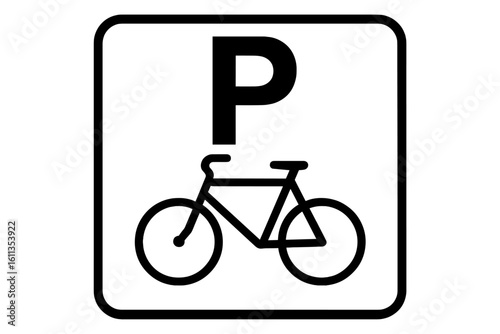 Bicycle parking sign icon vector symbol. Bike parking zone marker black white. Transportation parking lot symbol vector illustration transparent background