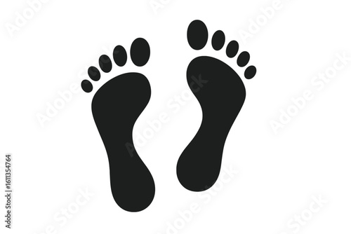 Human footprint silhouette black foot print barefoot step walk trace mark vector illustration isolated transparent background toe heel sole imprint track