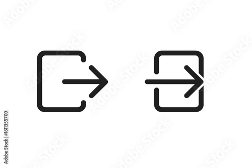 Minimalist login and logout arrow icons. Enter and exit symbols for user account access in mobile app interface, web button, UI UX navigation, line outline vector illustration