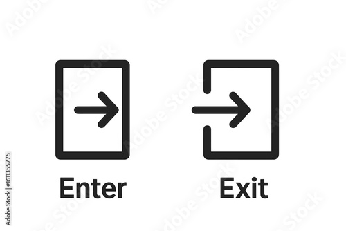 Enter and Exit Icon Set with Right Arrow Door Frame Outline, Minimal Login Logout Symbols for Mobile App UI and Web Interface, Black Pictogram Button Vector Illustration