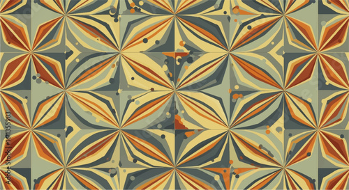 Abstract pattern featuring flower-like shapes with radial symmetry in shades of brown, orange, gray, and beige.
