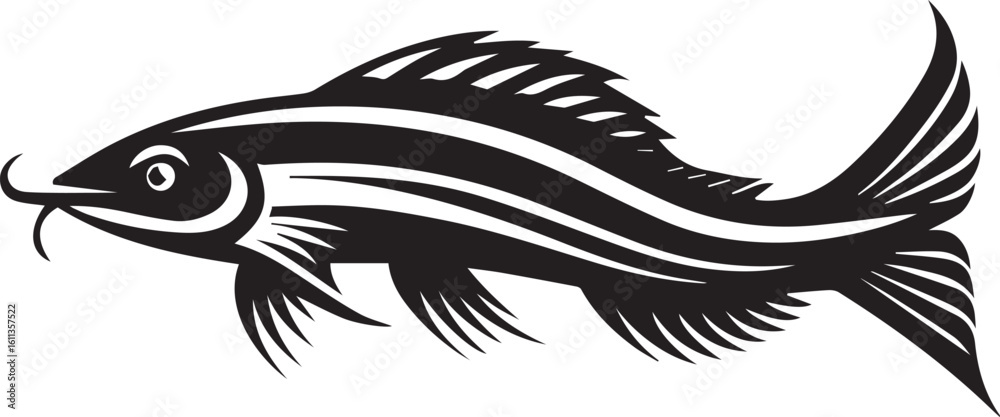 Fototapeta premium Minimal Black Fish Logo Vector – Silhouette Icon for Seafood and Fishing Brand Design