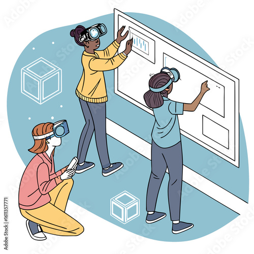 Three Women Collaborating on a Virtual Reality Project