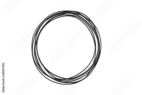Hand drawn scribble circle frame vector, messy round doodle ring outline, sketchy circular border element, freehand ink loop shape for logo, badge, highlight or design overlay
