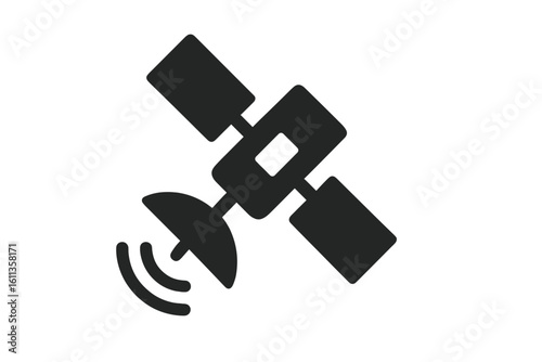 Satellite icon silhouette glyph, space technology communication symbol, GPS navigation, telecom broadcast sign, wireless antenna, vector illustration for app UI and web interface