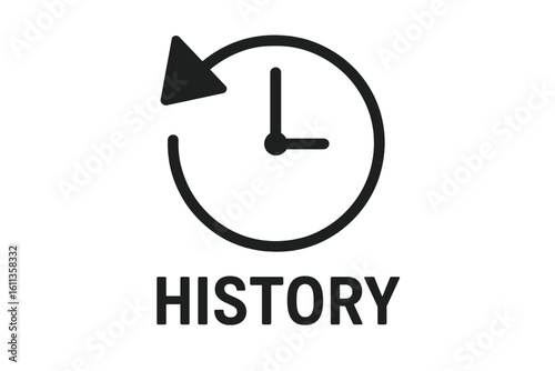 History icon arrow around clock symbol indicating past timeline navigation, browse or watch history button, minimalist black outline time reset sign for app UI, website menu vector