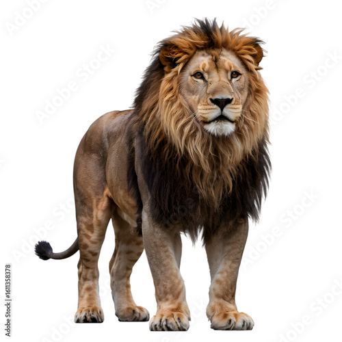 Majestic Male Lion Powerful Portrait Against Background isolated on transparent background