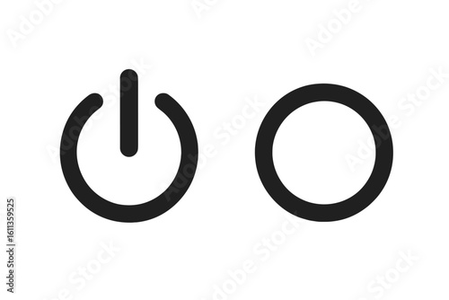 Power on off button electrical symbol icon set. Control interface element. Start stop switch symbol. UI UX design element. Electric power control button symbol vector