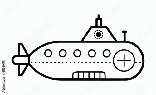 Submarine silhouette icon, underwater vessel shape, naval transport graphic, submarine silhouette vector 