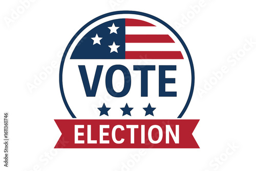 USA election vote badge design element. American democratic political campaign symbol. Patriotic voting illustration with stars stripes flag colors. Civic duty