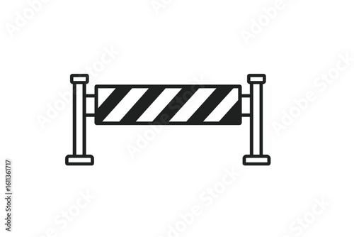 Striped road construction barrier icon. Vector seamless traffic barricade illustration. Black hazard caution sign, block access, stop line isolated on transparent background.