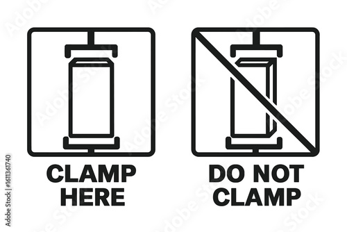 Set of packaging symbols. Clamp here and Do not clamp marking for cargo and goods. Vector icons for logistics, shipping, and handling instructions on a package label.