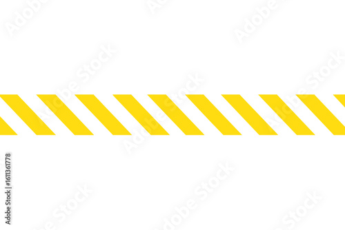 Yellow diagonal hazard warning tape seamless stripe pattern. Caution safety barrier line for construction site, road work, danger zone, industrial safety, attention border vector illustration