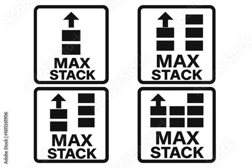 Max Stack manipulation symbols for packaging. Cargo products and goods marking icons. Maximum number of items when stacking. Vector logistic and shipping elements set.