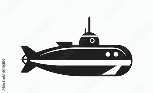 Submarine silhouette icon, underwater vessel shape, naval transport graphic, submarine silhouette vector 